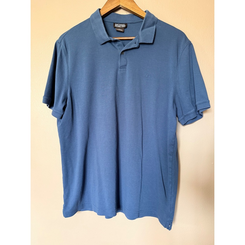 Michael Kors Mens Large Blue Polo Shirt Short Sleeve 100% Cotton MK Logo